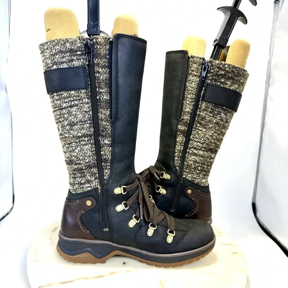 Merrell Waterproof Black Brown Leather Tall Zip Boots Women's Size 6 Pics!